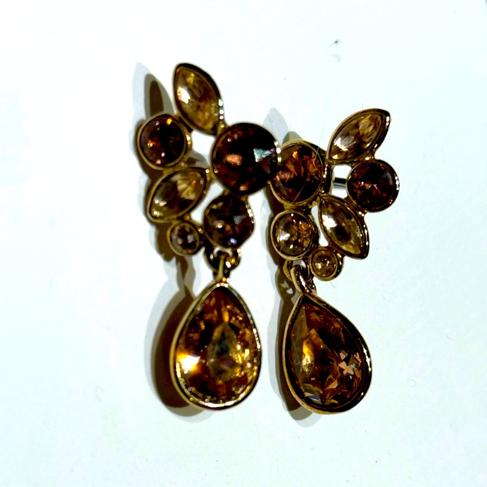 Givenchy Gold Drop Earrings With Pink Crystals